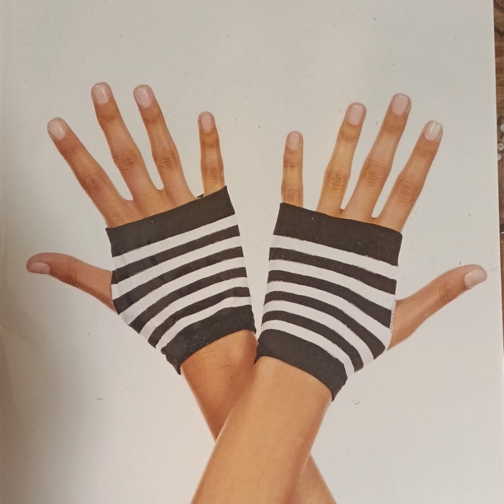 NWT Music Legs black and white striped fingerless gloves